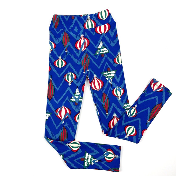 LuLaRoe Other - Lularoe Kids Blue Christmas Tree Ornaments Print Leggings L/XL